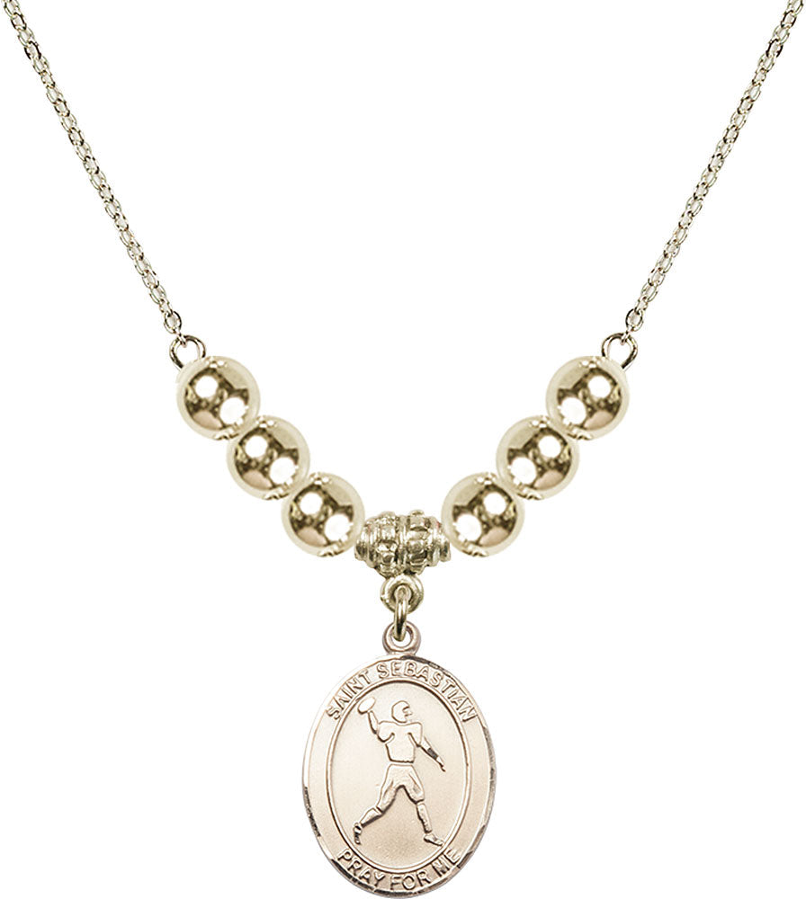 14kt Gold Filled Saint Sebastian/Football Birthstone Necklace with Gold Filled Beads - 8161