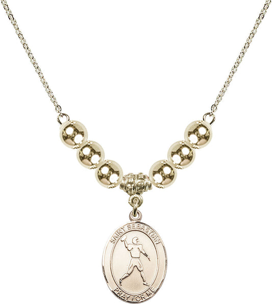 14kt Gold Filled Saint Sebastian/Football Birthstone Necklace with Gold Filled Beads - 8161