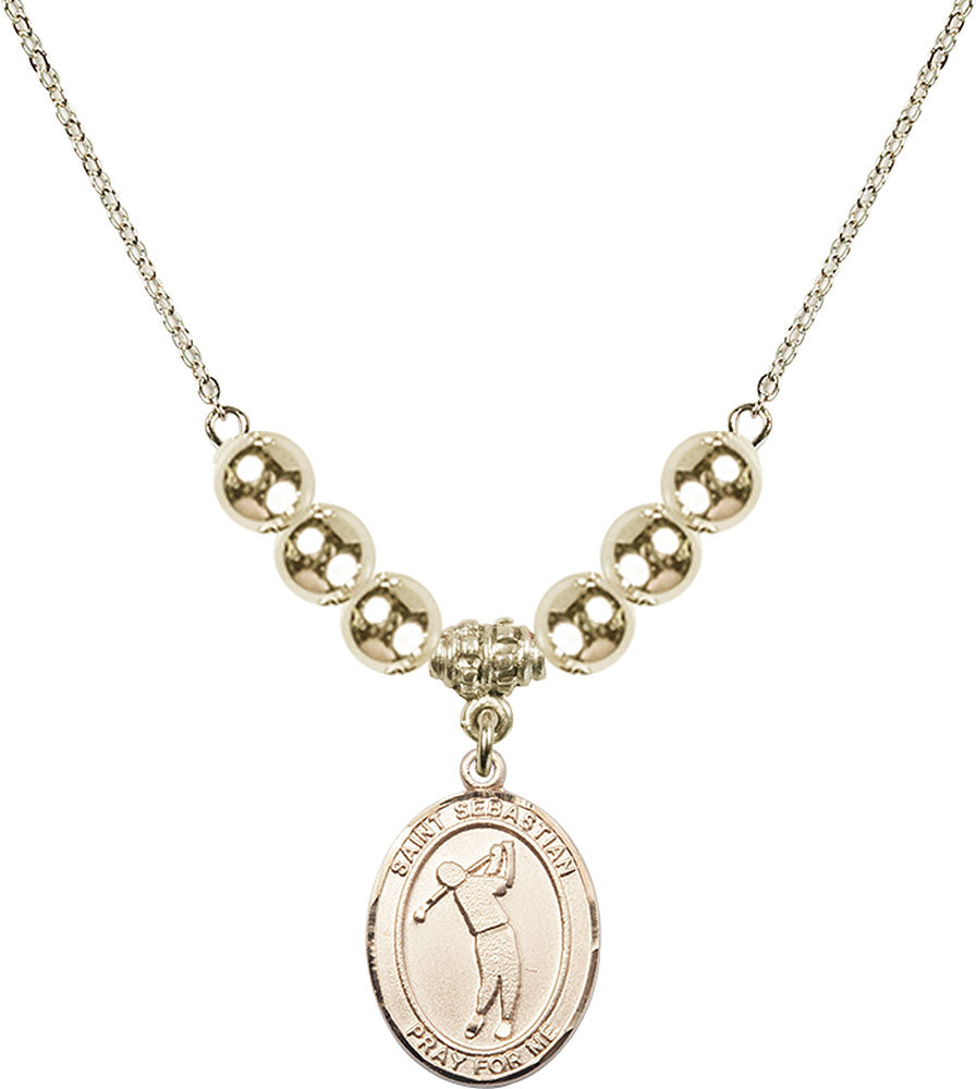 14kt Gold Filled Saint Sebastian/Golf Birthstone Necklace with Gold Filled Beads - 8162