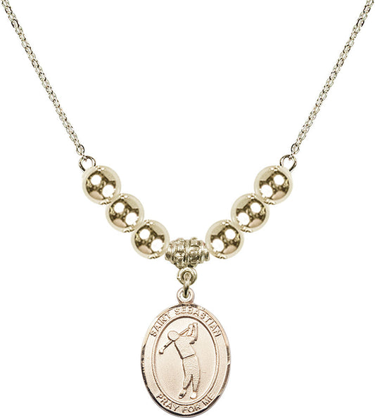 14kt Gold Filled Saint Sebastian/Golf Birthstone Necklace with Gold Filled Beads - 8162