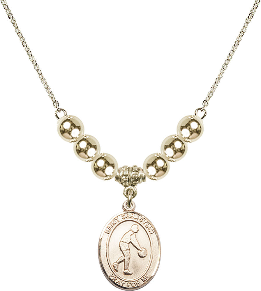 14kt Gold Filled Saint Sebastian/Basketball Birthstone Necklace with Gold Filled Beads - 8163