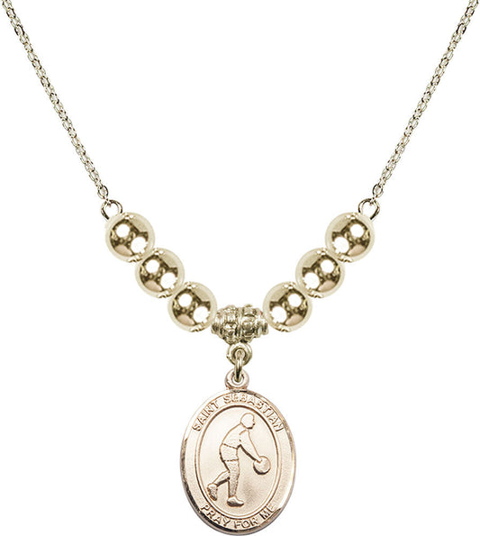 14kt Gold Filled Saint Sebastian/Basketball Birthstone Necklace with Gold Filled Beads - 8163