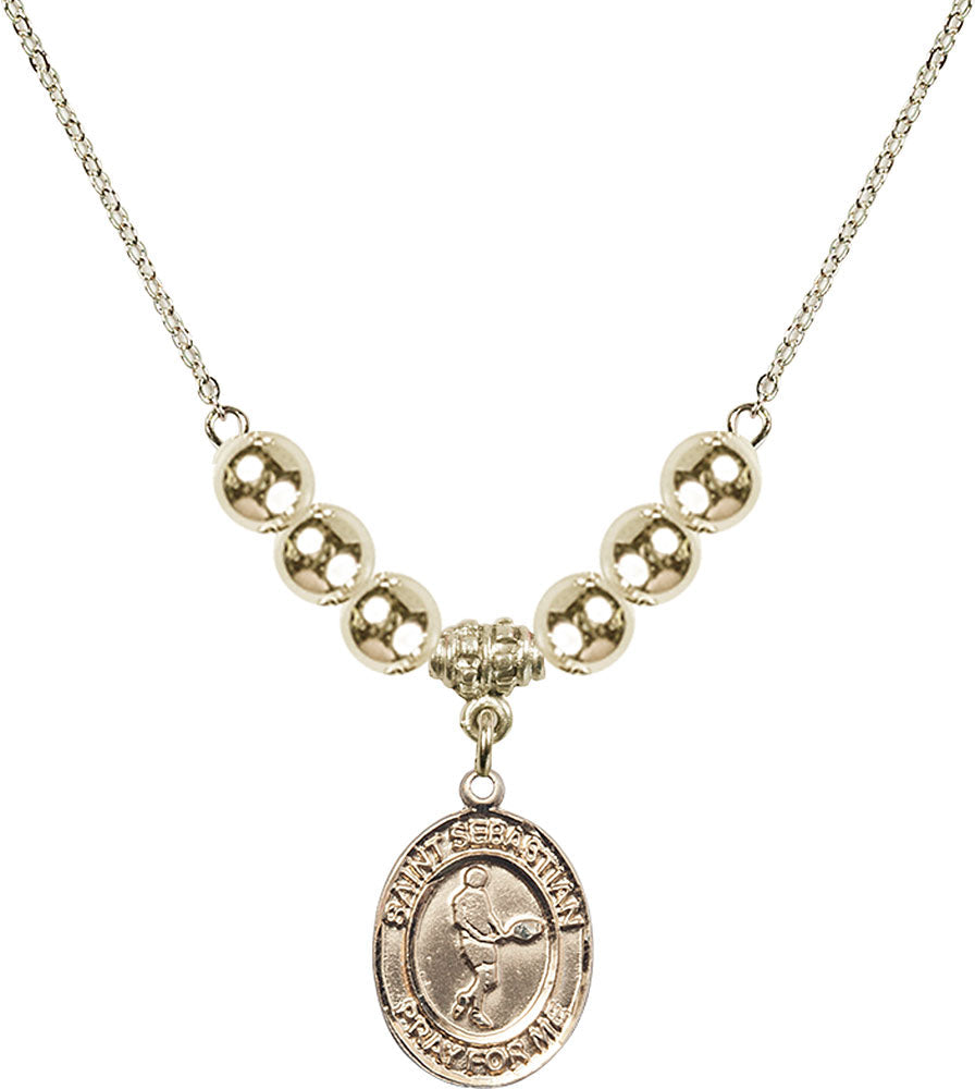 14kt Gold Filled Saint Sebastian/Tennis Birthstone Necklace with Gold Filled Beads - 8166
