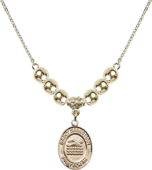 14kt Gold Filled Saint Sebastian/Swimming Birthstone Necklace with Gold Filled Beads - 8167