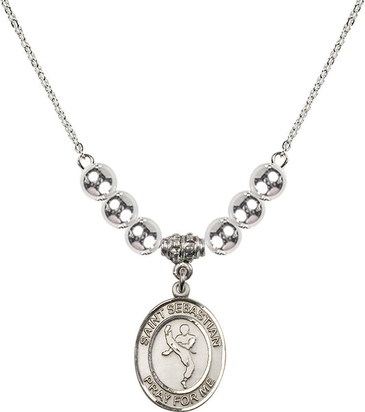 Sterling Silver Saint Sebastian/Martial Arts Birthstone Necklace with Sterling Silver Beads - 8168