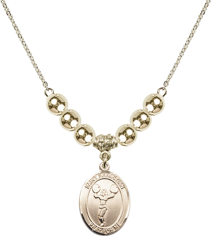 14kt Gold Filled Saint Sebastian/Cheerleading Birthstone Necklace with Gold Filled Beads - 8170