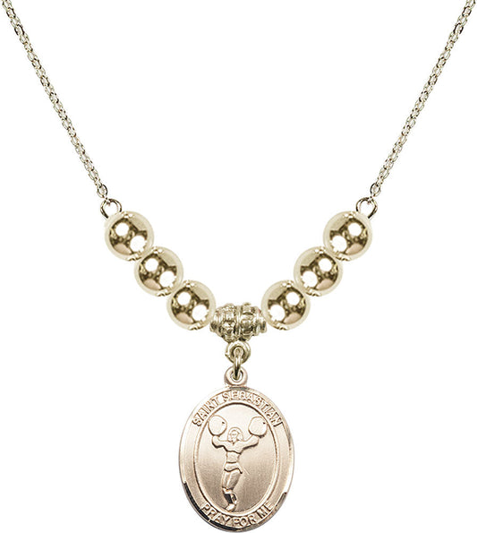 14kt Gold Filled Saint Sebastian/Cheerleading Birthstone Necklace with Gold Filled Beads - 8170