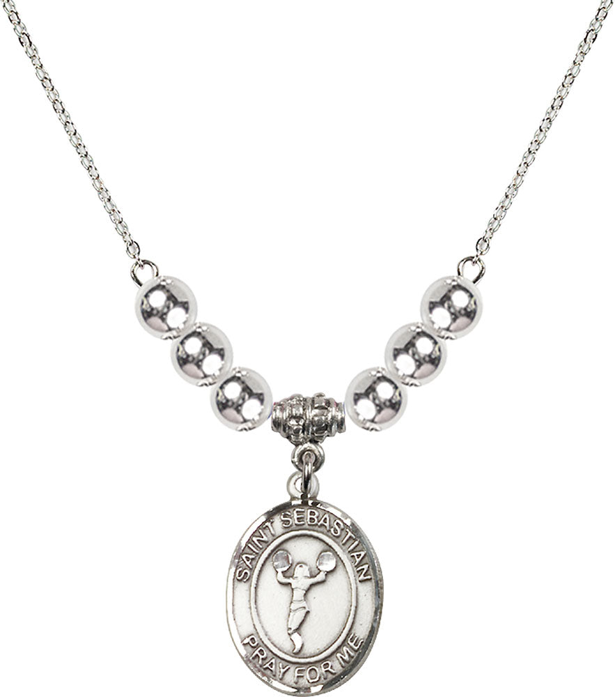 Sterling Silver Saint Sebastian/Cheerleading Birthstone Necklace with Sterling Silver Beads - 8170