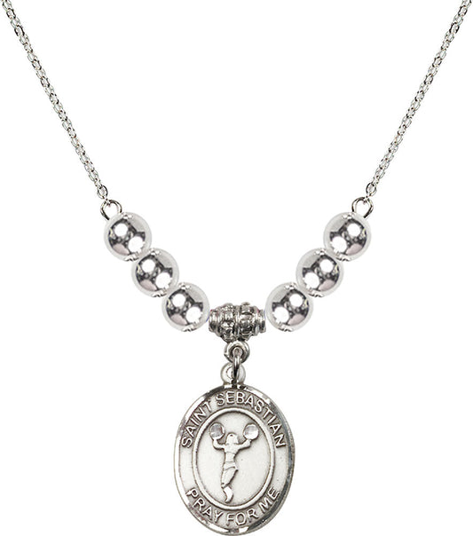 Sterling Silver Saint Sebastian/Cheerleading Birthstone Necklace with Sterling Silver Beads - 8170