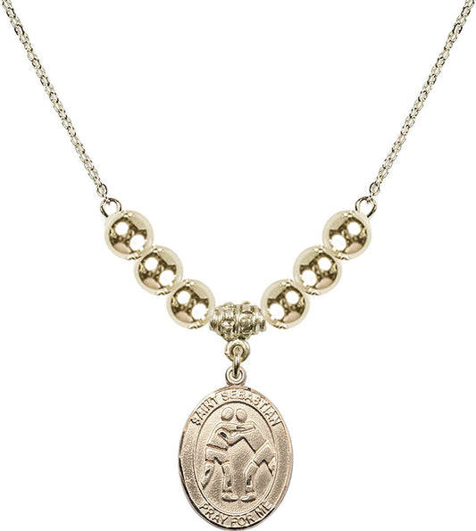 14kt Gold Filled Saint Sebastian/Wrestling Birthstone Necklace with Gold Filled Beads - 8171
