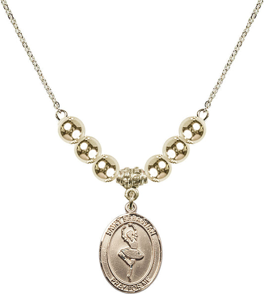 14kt Gold Filled Saint Sebastian/Dance Birthstone Necklace with Gold Filled Beads - 8173