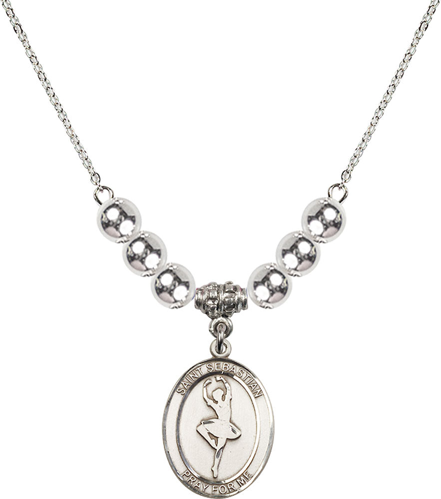 Sterling Silver Saint Sebastian/Dance Birthstone Necklace with Sterling Silver Beads - 8173