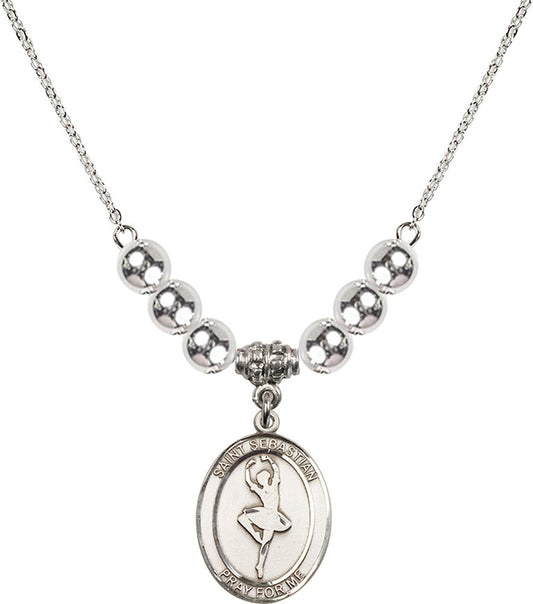Sterling Silver Saint Sebastian/Dance Birthstone Necklace with Sterling Silver Beads - 8173
