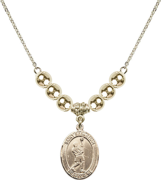 14kt Gold Filled Saint Sebastian/Lacrosse Birthstone Necklace with Gold Filled Beads - 8174