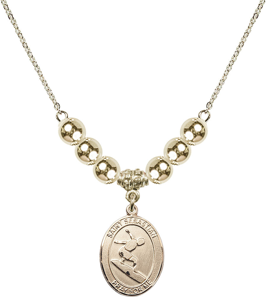 14kt Gold Filled Saint Sebastian/Surfing Birthstone Necklace with Gold Filled Beads - 8175