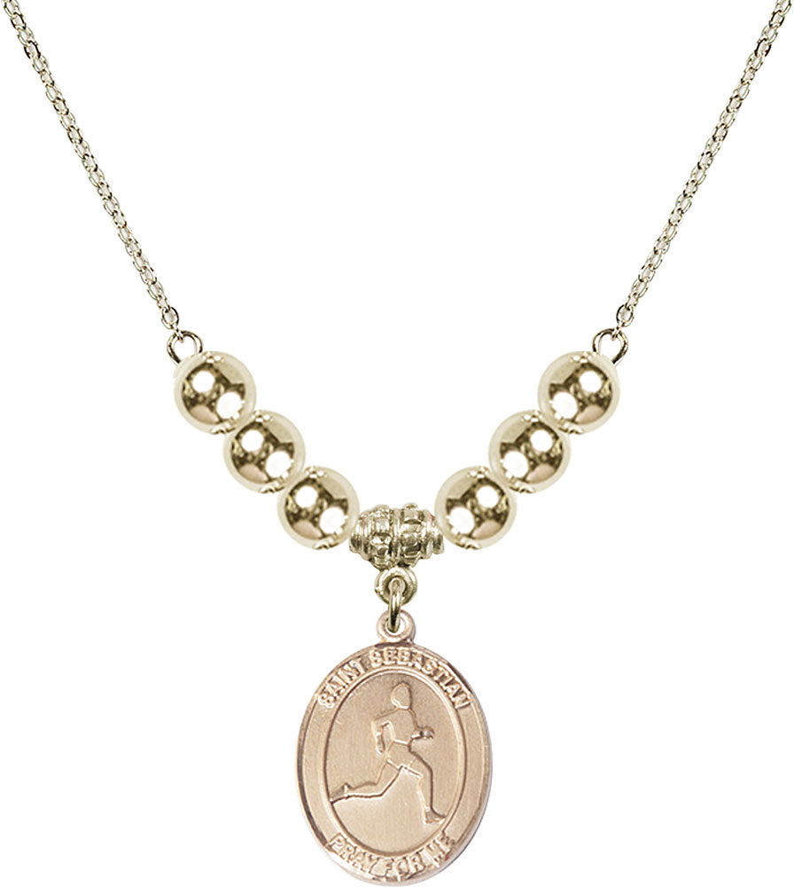 14kt Gold Filled Saint Sebastian/Track & Field Birthstone Necklace with Gold Filled Beads - 8176