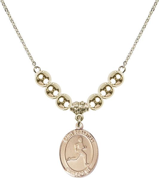 14kt Gold Filled Saint Sebastian/Track & Field Birthstone Necklace with Gold Filled Beads - 8176