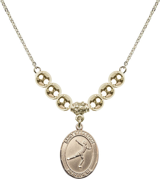 14kt Gold Filled Saint Sebastian/Figure Skating Birthstone Necklace with Gold Filled Beads - 8177