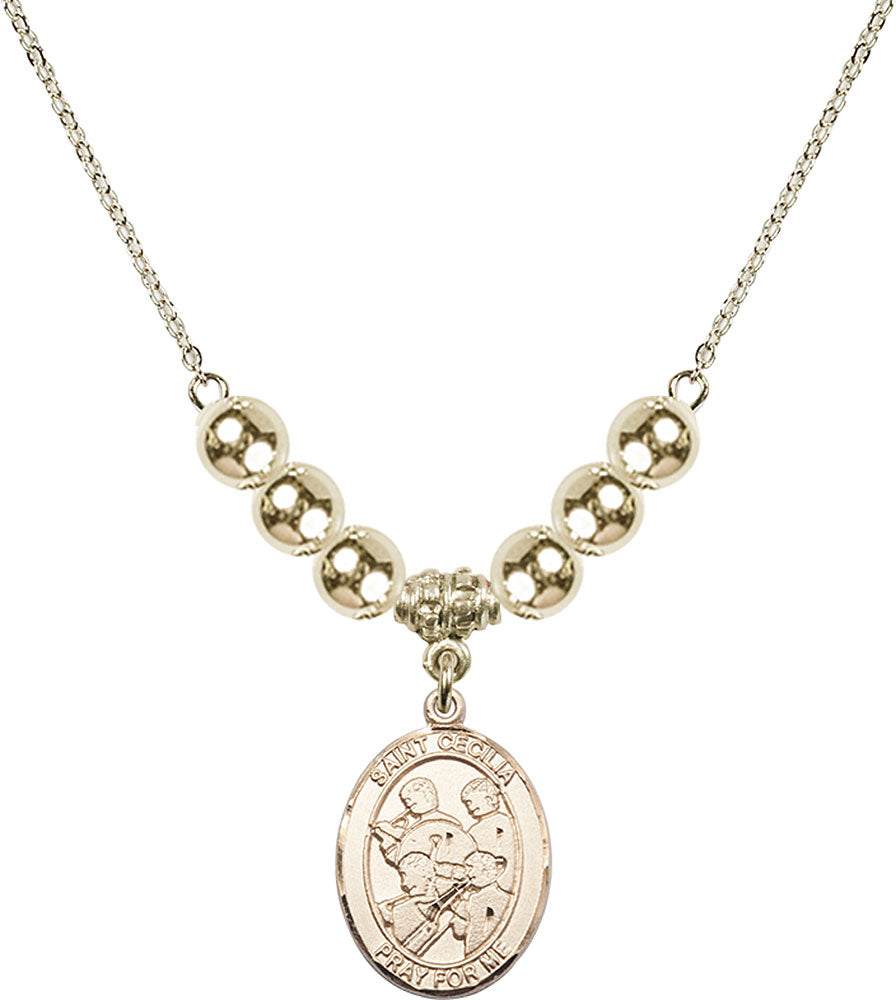 14kt Gold Filled Saint Cecilia / Marching Band Birthstone Necklace with Gold Filled Beads - 8179