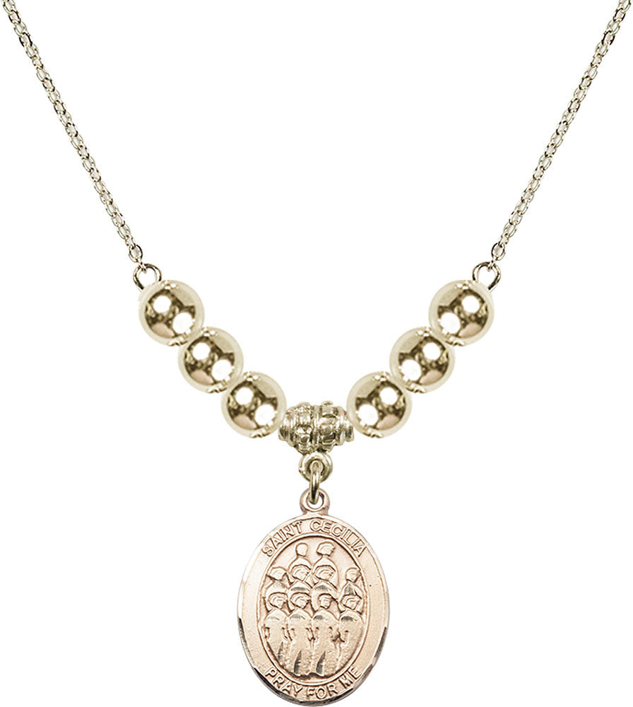 14kt Gold Filled Saint Cecilia / Choir Birthstone Necklace with Gold Filled Beads - 8180