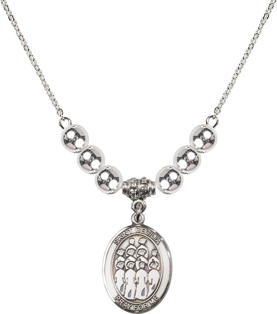 Sterling Silver Saint Cecilia / Choir Birthstone Necklace with Sterling Silver Beads - 8180
