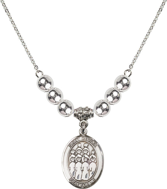 Sterling Silver Saint Cecilia / Choir Birthstone Necklace with Sterling Silver Beads - 8180