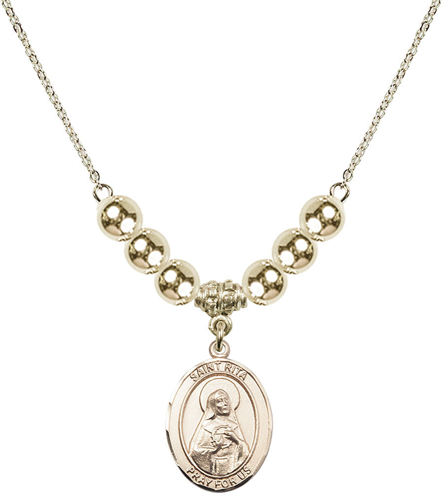 14kt Gold Filled Saint Rita / Baseball Birthstone Necklace with Gold Filled Beads - 8181