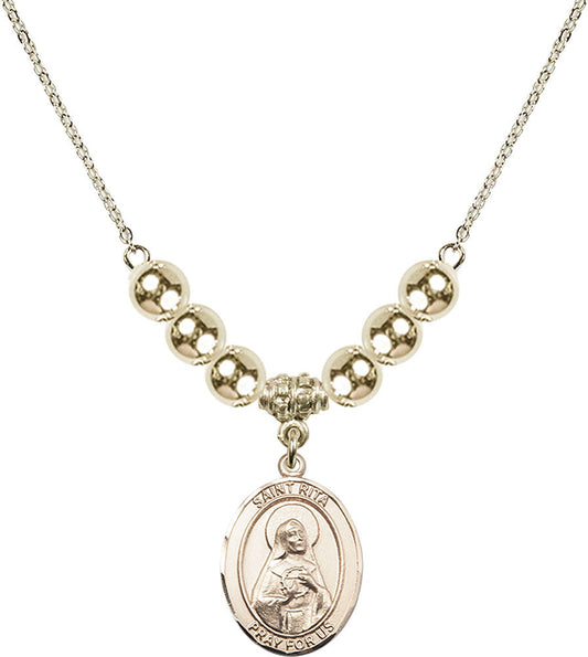 14kt Gold Filled Saint Rita / Baseball Birthstone Necklace with Gold Filled Beads - 8181