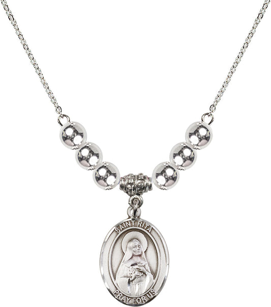 Sterling Silver Saint Rita / Baseball Birthstone Necklace with Sterling Silver Beads - 8181