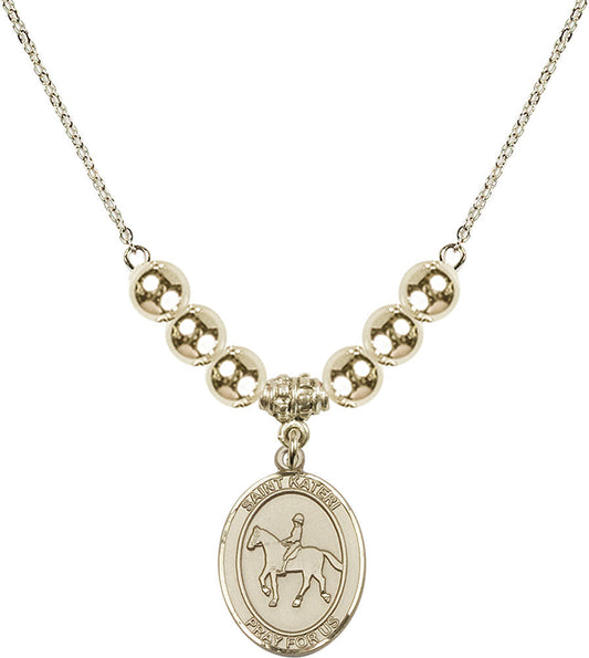 14kt Gold Filled Saint Kateri/Equestrian Birthstone Necklace with Gold Filled Beads - 8182