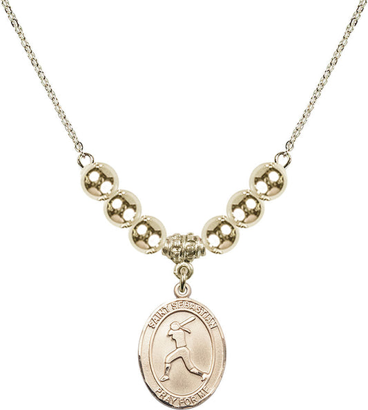 14kt Gold Filled Saint Sebastian / Softball Birthstone Necklace with Gold Filled Beads - 8183