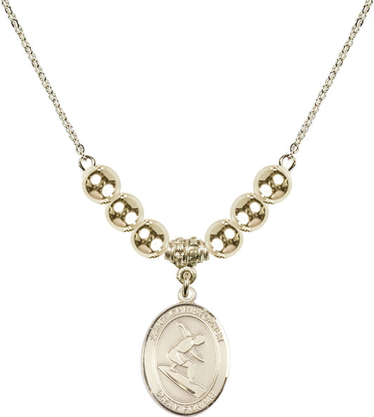 14kt Gold Filled Saint Christopher/Surfing Birthstone Necklace with Gold Filled Beads - 8184