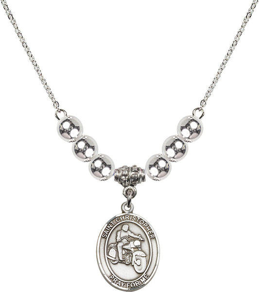 Sterling Silver Saint Christopher/Motorcycle Birthstone Necklace with Sterling Silver Beads - 8185