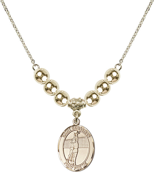 14kt Gold Filled Saint Sebastian / Volleyball Birthstone Necklace with Gold Filled Beads - 8186