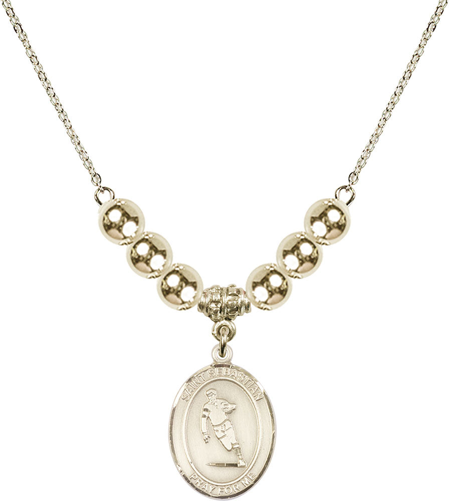 14kt Gold Filled Saint Sebastian / Rugby Birthstone Necklace with Gold Filled Beads - 8187