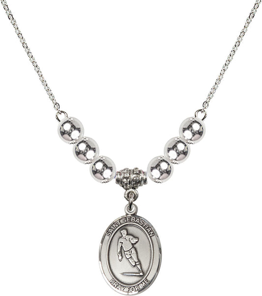 Sterling Silver Saint Sebastian / Rugby Birthstone Necklace with Sterling Silver Beads - 8187