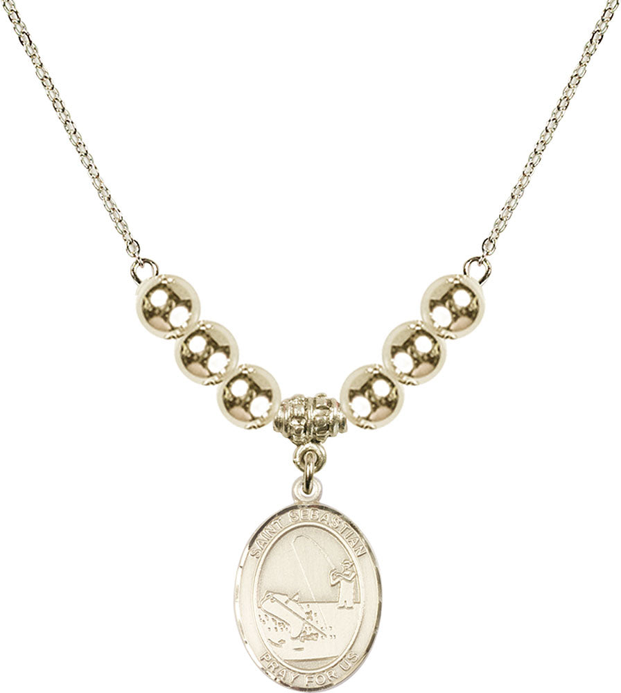 14kt Gold Filled Saint Sebastian / Fishing Birthstone Necklace with Gold Filled Beads - 8188