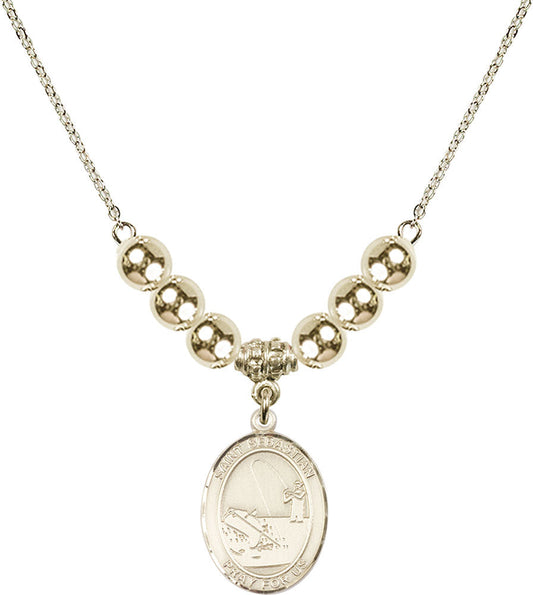 14kt Gold Filled Saint Sebastian / Fishing Birthstone Necklace with Gold Filled Beads - 8188