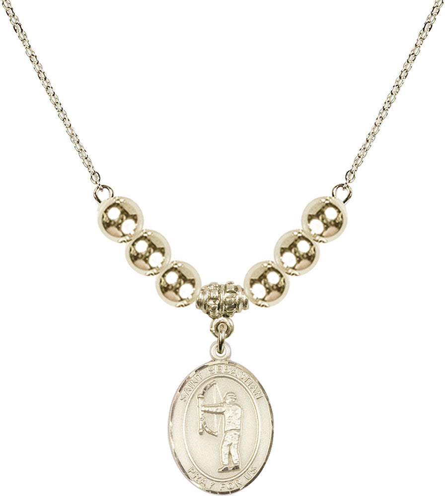 14kt Gold Filled Saint Sebastian / Archery Birthstone Necklace with Gold Filled Beads - 8189