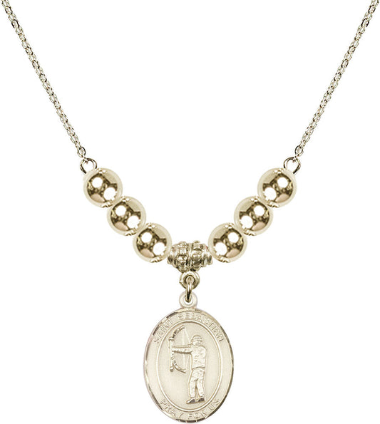 14kt Gold Filled Saint Sebastian / Archery Birthstone Necklace with Gold Filled Beads - 8189