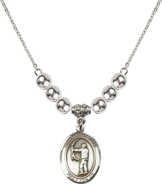 Sterling Silver Saint Sebastian / Archery Birthstone Necklace with Sterling Silver Beads - 8189