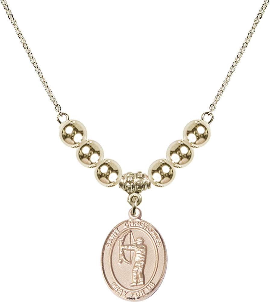 14kt Gold Filled Saint Christopher/Archery Birthstone Necklace with Gold Filled Beads - 8190