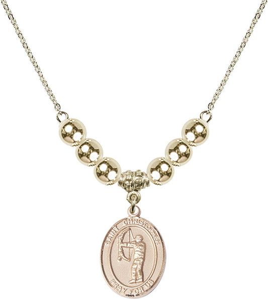 14kt Gold Filled Saint Christopher/Archery Birthstone Necklace with Gold Filled Beads - 8190