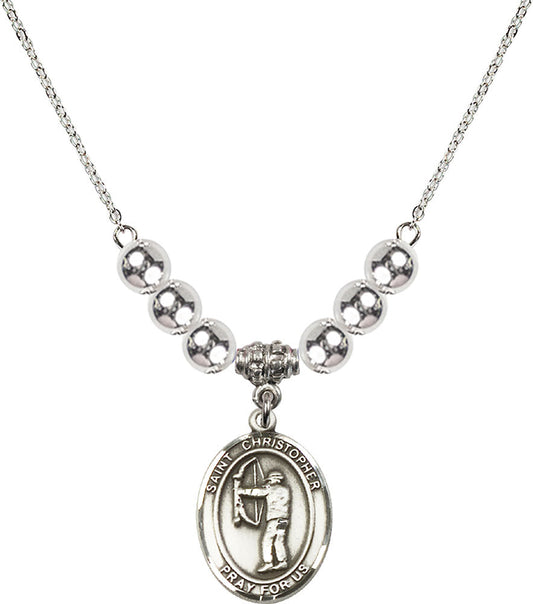 Sterling Silver Saint Christopher/Archery Birthstone Necklace with Sterling Silver Beads - 8190