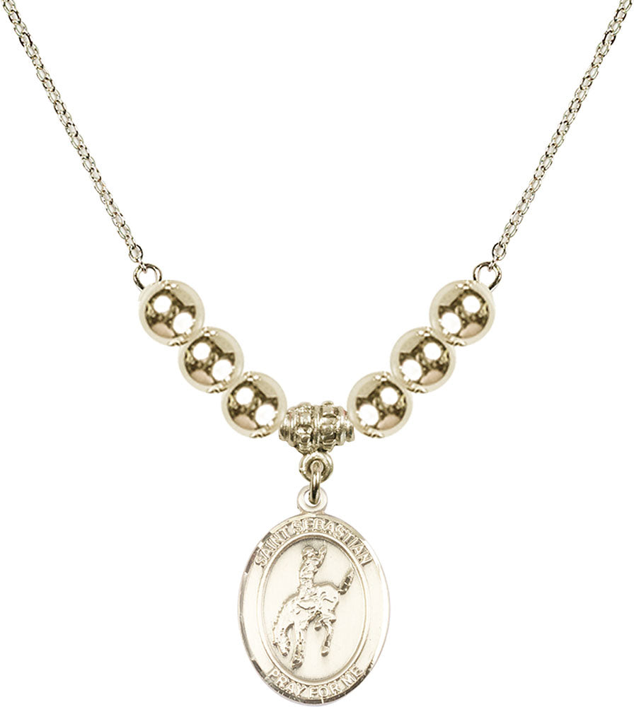 14kt Gold Filled Saint Sebastian / Rodeo Birthstone Necklace with Gold Filled Beads - 8191