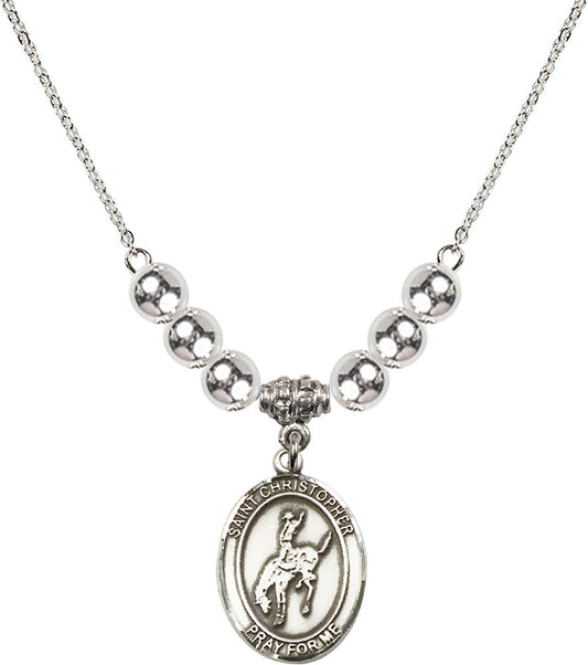 Sterling Silver Saint Christopher / Rodeo Birthstone Necklace with Sterling Silver Beads - 8192