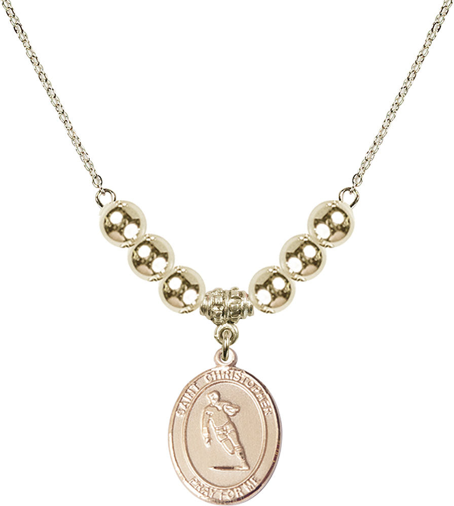 14kt Gold Filled Saint Christopher / Rugby Birthstone Necklace with Gold Filled Beads - 8194