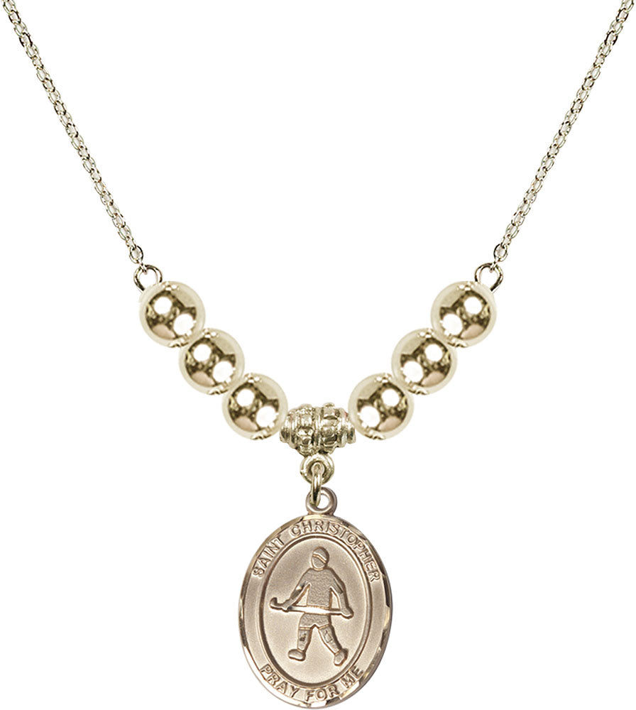 14kt Gold Filled Saint Christopher / Field Hockey Birthstone Necklace with Gold Filled Beads - 8195