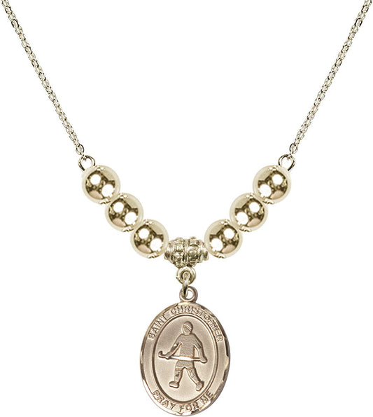 14kt Gold Filled Saint Christopher / Field Hockey Birthstone Necklace with Gold Filled Beads - 8195