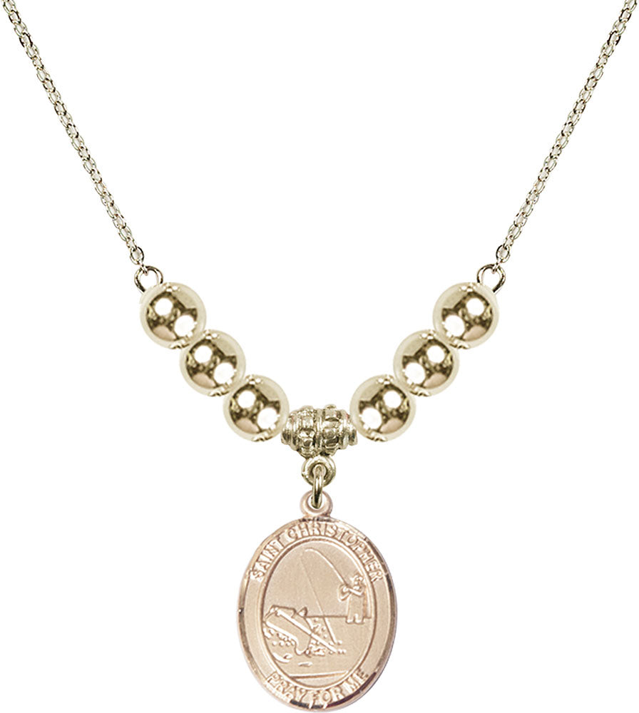 14kt Gold Filled Saint Christopher / Fishing Birthstone Necklace with Gold Filled Beads - 8196